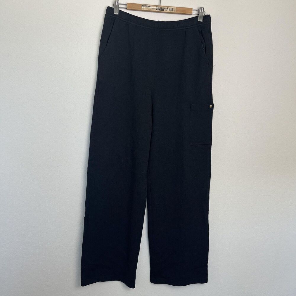 St John‎ Pants Womens Medium Black Knit Cargo Straight Leg Elastic Waist Pull On